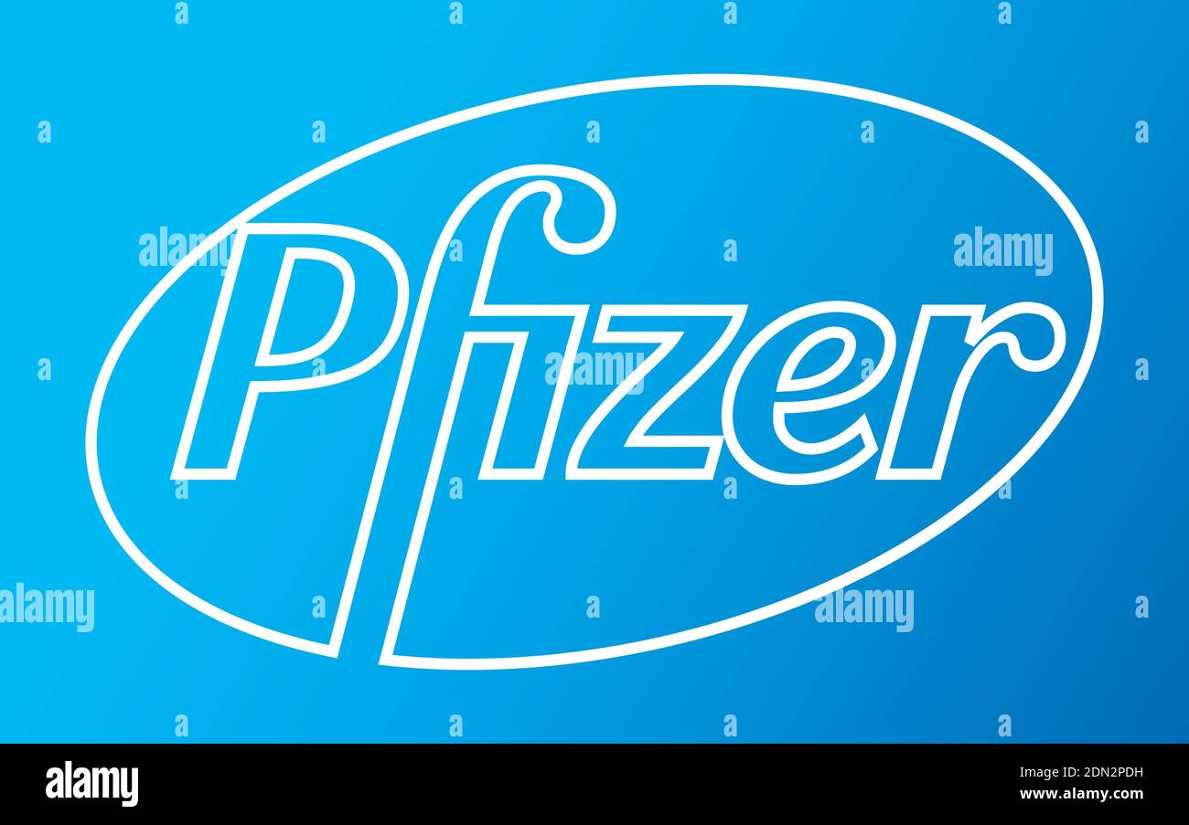 Logo Pfizer Vector - dernière couleur bleue - Société pharmaceutique américaine qui recherche et développe des vaccins et des produits médicaux. Laboratoire de pharmacie Illustration de Vecteur