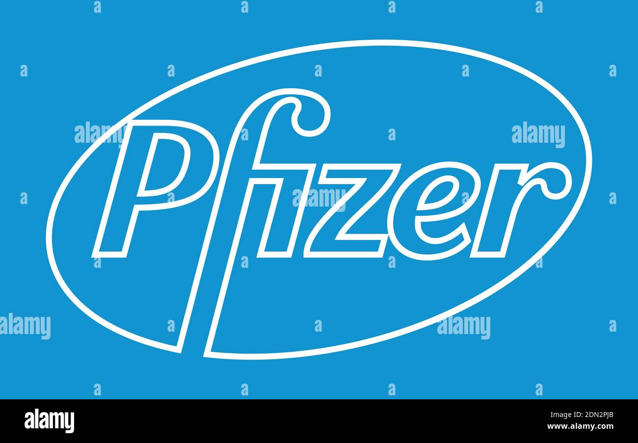 Logo Pfizer Vector - dernière couleur bleue - Société pharmaceutique américaine qui recherche et développe des vaccins et des produits médicaux. Laboratoire de pharmacie Illustration de Vecteur