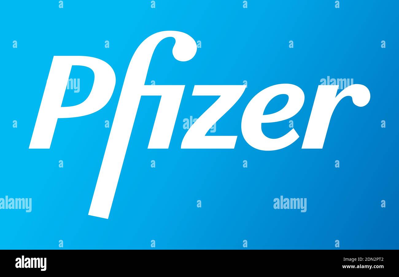 Logo Pfizer Vector - dernière couleur bleue - Société pharmaceutique américaine qui recherche et développe des vaccins et des produits médicaux. Laboratoire de pharmacie Illustration de Vecteur