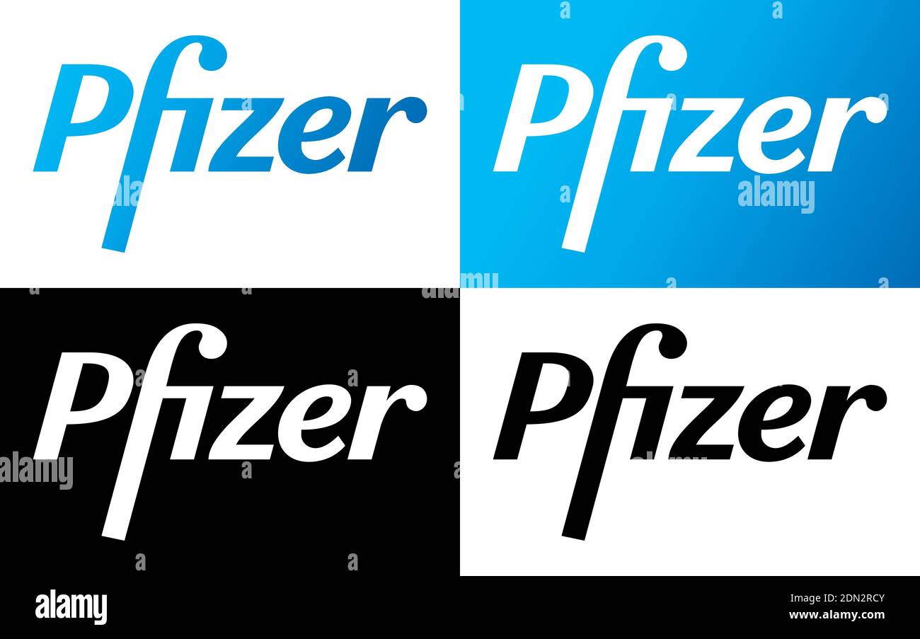 Logo Pfizer Vector - dernière silhouette de couleur bleue et noire Set - société pharmaceutique américaine qui recherche et développement de vaccins et pharm Illustration de Vecteur