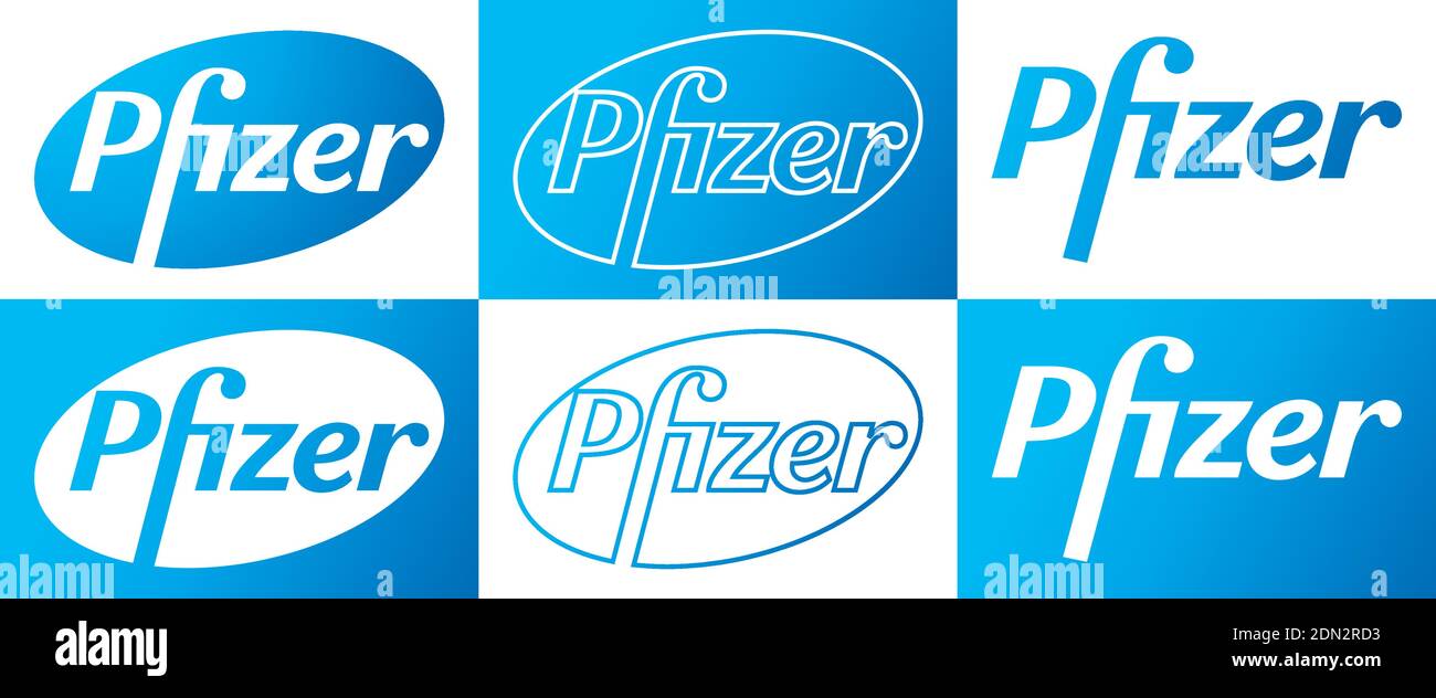 Logo Pfizer Vector - dernier Blue Color Set - Société pharmaceutique américaine qui recherche et développe des vaccins et des produits médicaux. Pharmacie Illustration de Vecteur