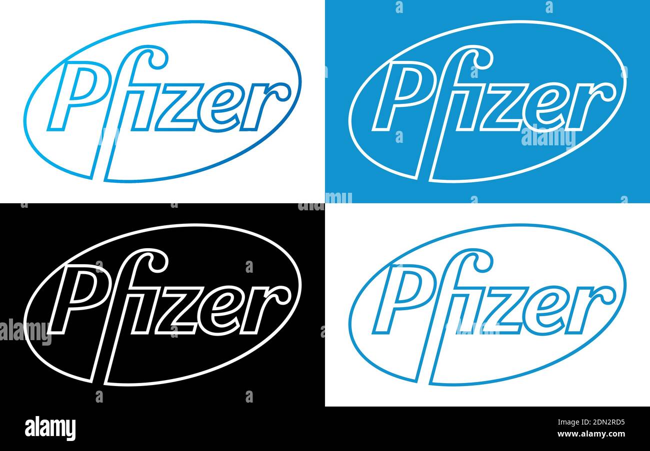 Logo Pfizer Vector - dernière silhouette de couleur bleue et noire Set - société pharmaceutique américaine qui recherche et développement de vaccins et pharm Illustration de Vecteur