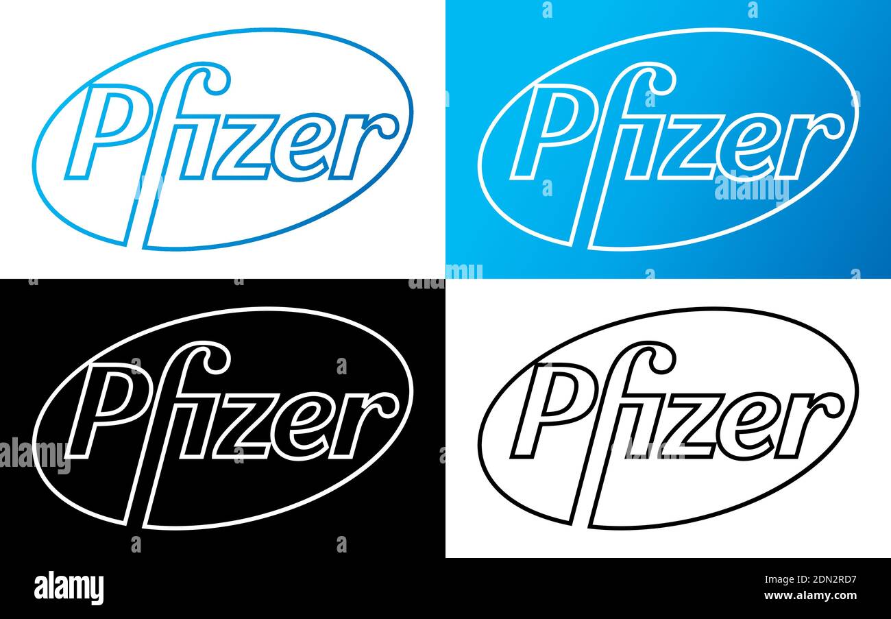 Logo Pfizer Vector - dernière silhouette de couleur bleue et noire Set - société pharmaceutique américaine qui recherche et développement de vaccins et pharm Illustration de Vecteur