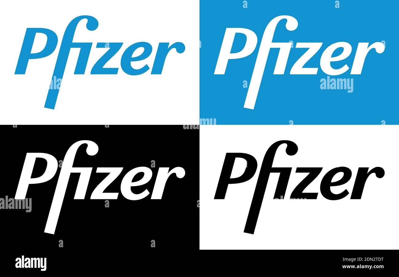 Logo Pfizer Vector - dernière silhouette de couleur bleue et noire Set - société pharmaceutique américaine qui recherche et développement de vaccins et pharm Illustration de Vecteur