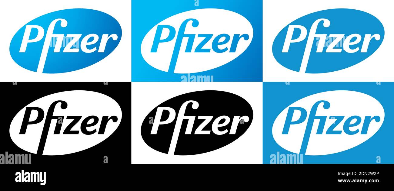 Logo Pfizer Vector - dernière silhouette de couleur bleue et noire Set - société pharmaceutique américaine qui recherche et développement de vaccins et pharm Illustration de Vecteur
