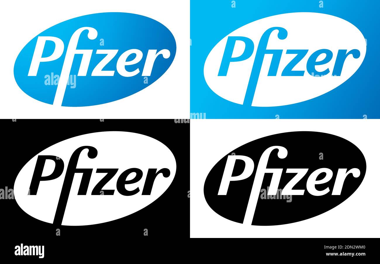 Logo Pfizer Vector - dernière silhouette de couleur bleue et noire Set - société pharmaceutique américaine qui recherche et développement de vaccins et pharm Illustration de Vecteur