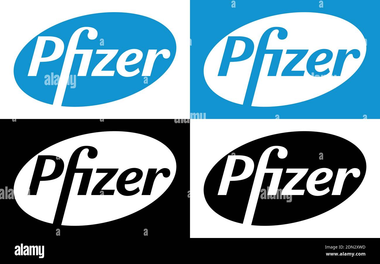 Logo Pfizer Vector - dernière silhouette de couleur bleue et noire Set - société pharmaceutique américaine qui recherche et développement de vaccins et pharm Illustration de Vecteur