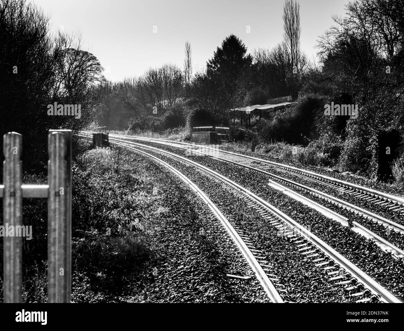 Voies ferrées à Dilton Marsh Halt, près de Westbury, Wiltshire, Angleterre, Royaume-Uni. Banque D'Images