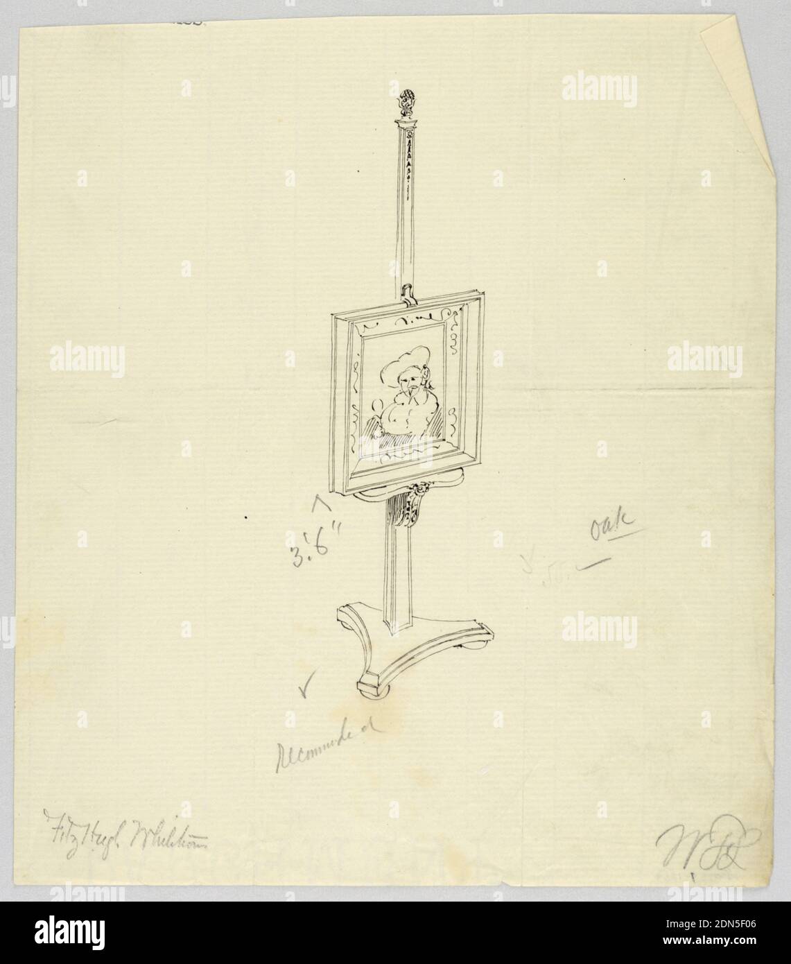 Design pour Chêne peinture Easel, A.N. Davenport Co., stylo et encre noire, graphite sur papier crème mince, 1900–05, mobilier, dessin Banque D'Images
