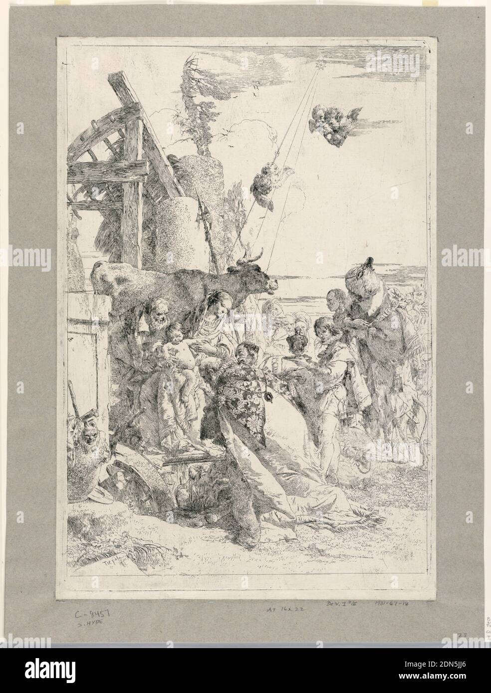 L'adoration des Rois, Giovanni Battista Tiepolo, Italien, 1692 - 1770, Etching sur papier couché, Premier état, avant le numéro, Italie, 1750–1760, imprimé Banque D'Images