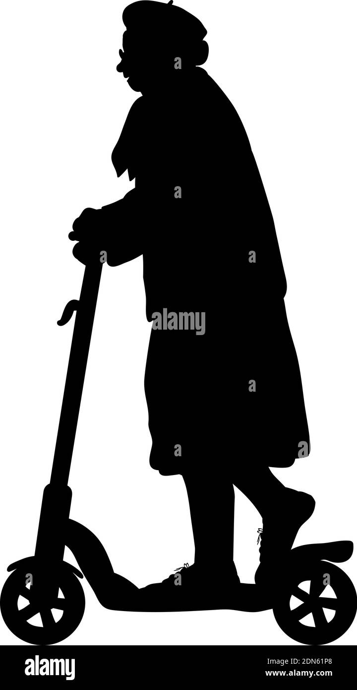 Silhouette femme senior grand-mère sur le scooter. Icône de symbole d'illustration Illustration de Vecteur