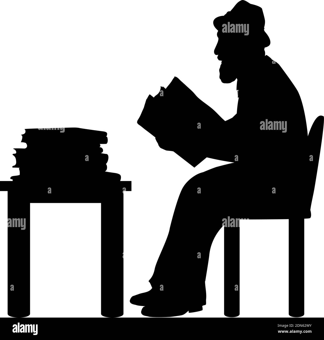 Silhouette homme senior grand-père livres de lecture. Icône de symbole d'illustration Illustration de Vecteur