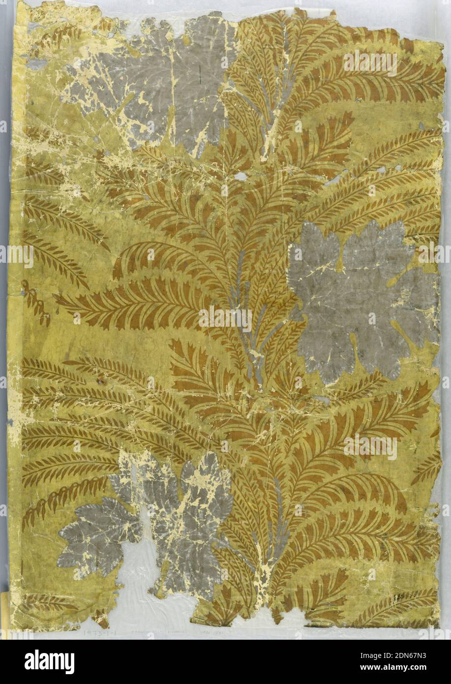 Flanc, imprimé en bloc, motif feuillage audacieux, éventuellement façades de palmier., France, 1830–31, revêtements muraux, flanc Banque D'Images