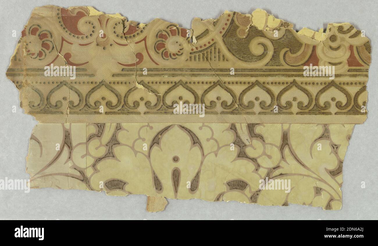 Flanc, imprimé à la machine et floqué, un assortiment de papiers peints, beaucoup encore superposés ensemble. Allant de c. 1860-1915., éventuellement États-Unis, 1860–1915, revêtements muraux, flanc Banque D'Images