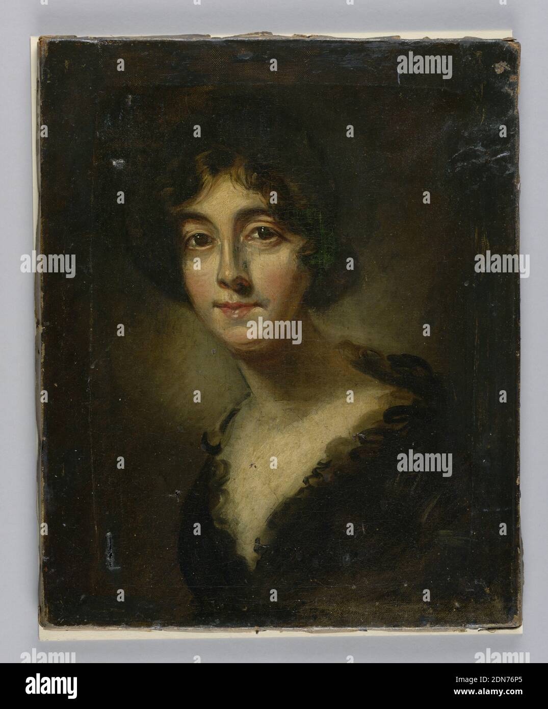 Portrait d'une jeune femme, Unknown, American, Oil on Canvas, portrait d'une jeune femme en longueur de buste, corps tourné vers la gauche de l'observateur, tête face à l'avant. La femme n'est pas identifiée., probablement USA, ca. 1895, portraits, peinture, peinture Banque D'Images