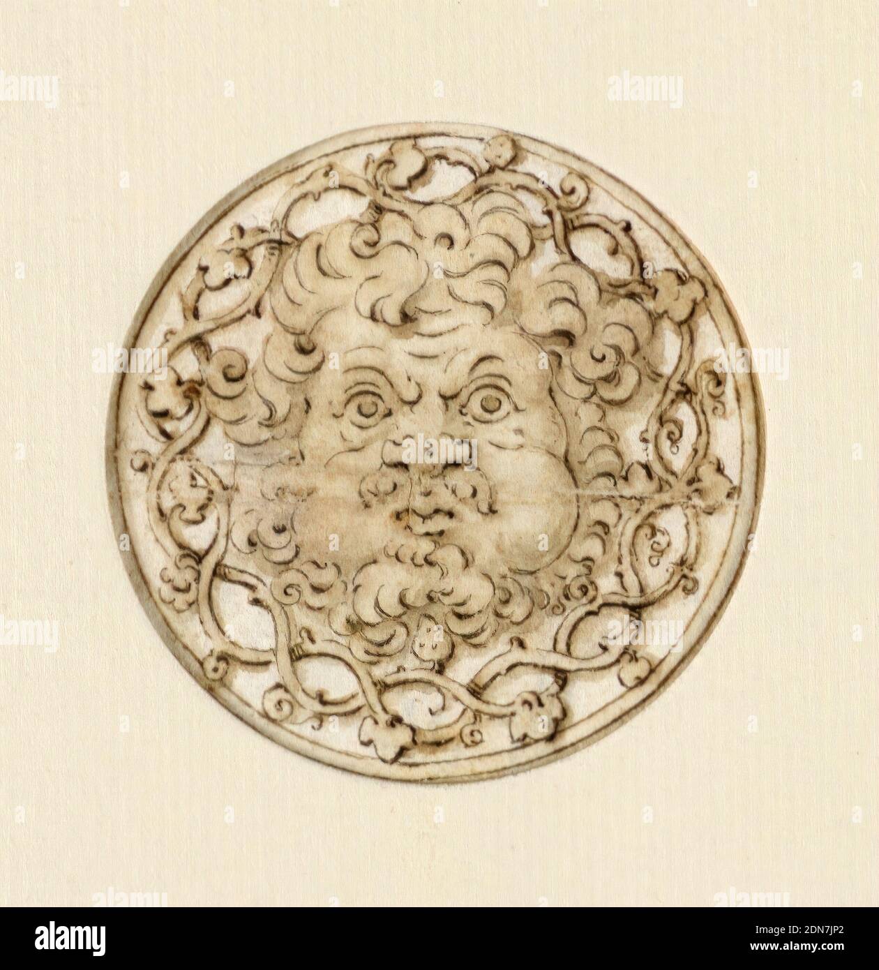 Médaillon d'argent en forme de chassé, stylo et encre brune, lavage brun support : papier blanc posé, Angleterre, Allemagne, 1532–43, ornement, dessin Banque D'Images