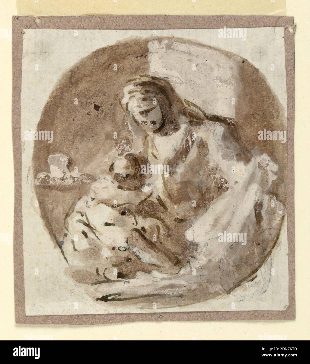 Madonna et enfant, encre sur papier, Madonna et enfant en cocarde, Italie, XVIIIe siècle, figures, dessin Banque D'Images