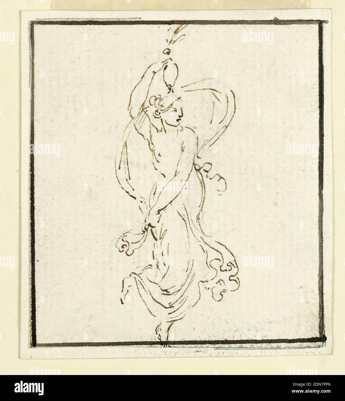 Design pour une partie d'un mur ou d'un plafond Décoration: Une femme  danseuse, stylo et encre sur papier, monté, dirigé vers la droite, avec le  buste tourné vers le spectateur. Soutenir avec