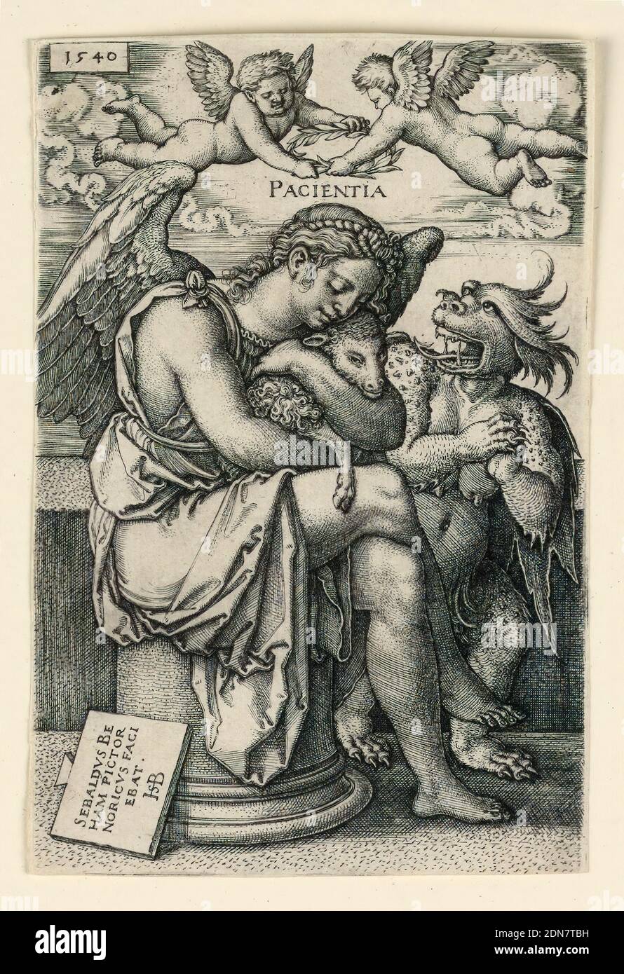 Pacientia (patience), Hans Sebald Beham, allemand, 1500–1550, gravure sur papier à poser, 1540, imprimé Banque D'Images