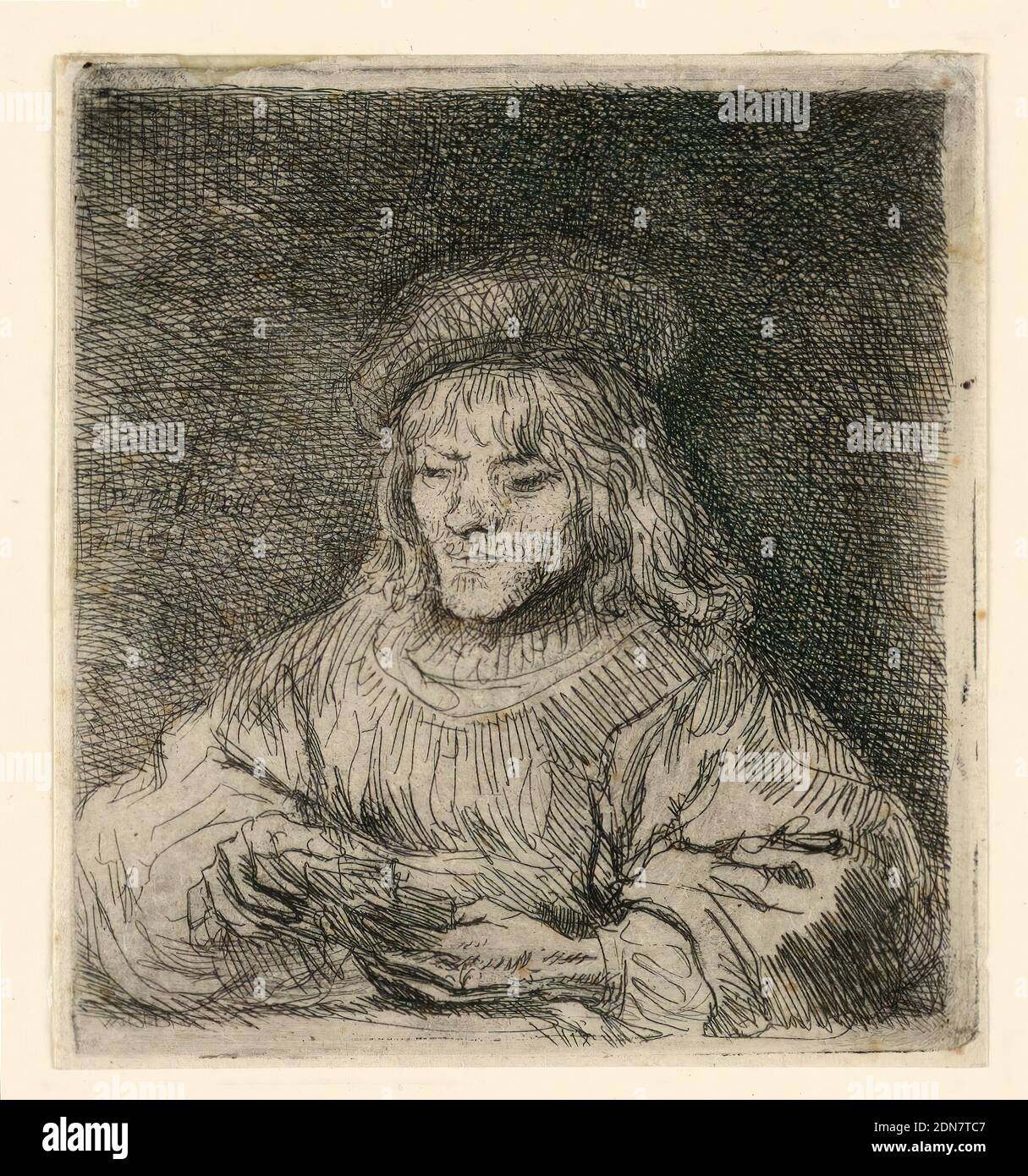 The Card Player, Rembrandt Harmensz van Rijn, Néerlandais, 1606–1669, Etching on patching, pays-Bas, 1641, imprimé Banque D'Images