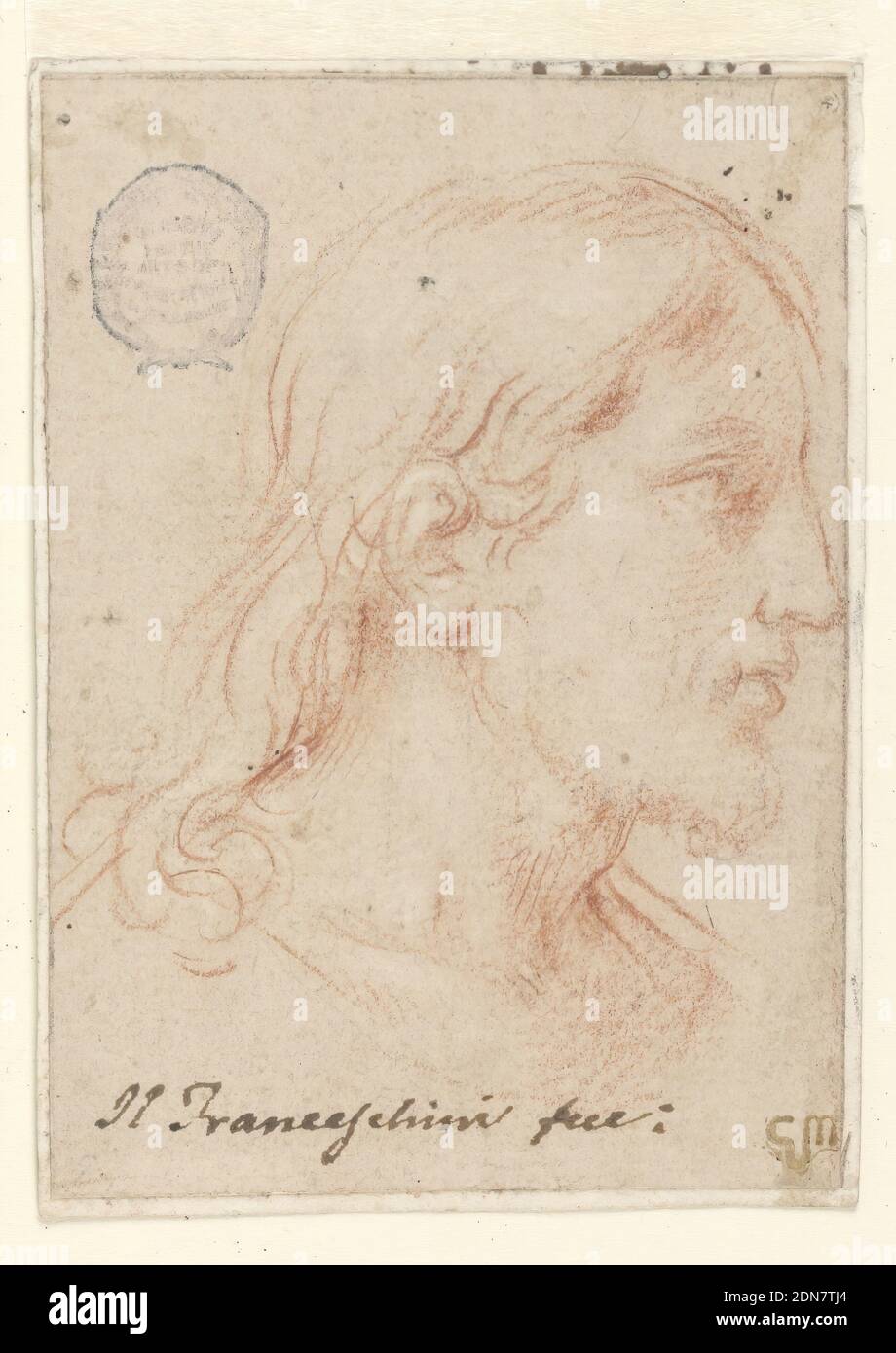 Chef du Christ, Marc Antonio Franceschini, italien, 1648 – 1729, craie rouge sur papier, croquis d'un portrait de Jésus Christ, en profil, face à droite., Bologne, Italie, 1700–29, figures, dessin Banque D'Images