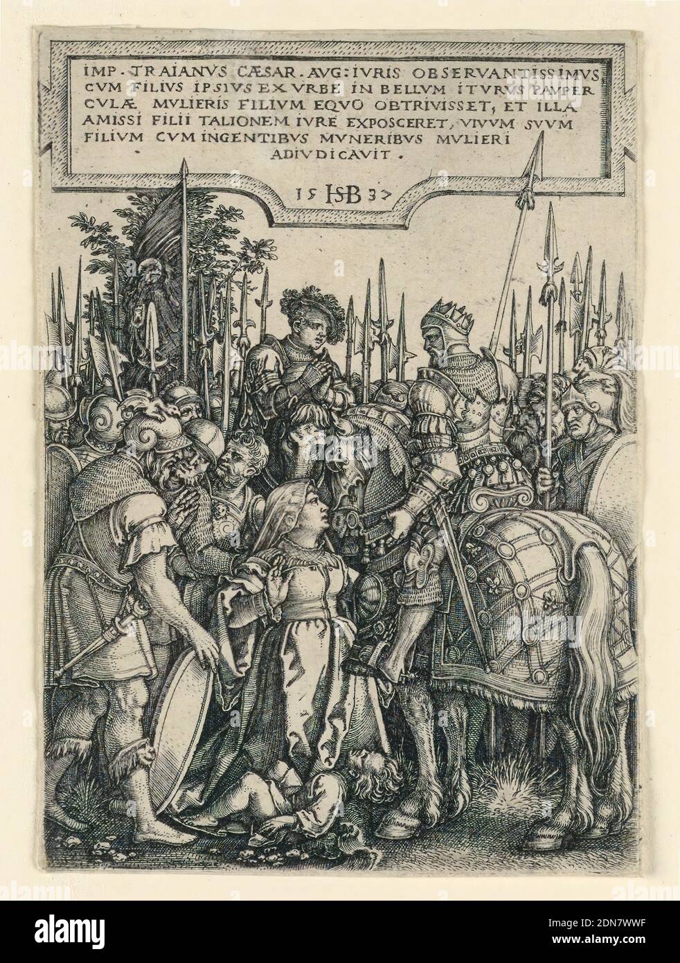 Le juge de Trajan, Hans Sebald Beham, allemand, 1500–1550, gravure sur papier ponté, 1537, imprimé Banque D'Images