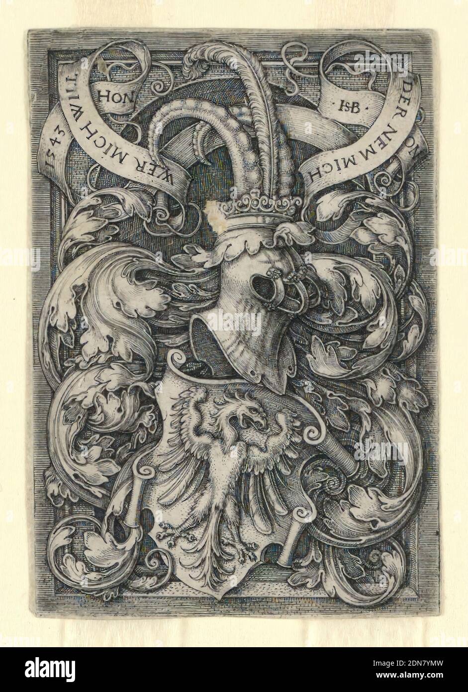 Armoiries avec un aigle, Hans Sebald Beham, allemand, 1500–1550, gravure sur papier blanc cassé, 1543, ornement, imprimé Banque D'Images