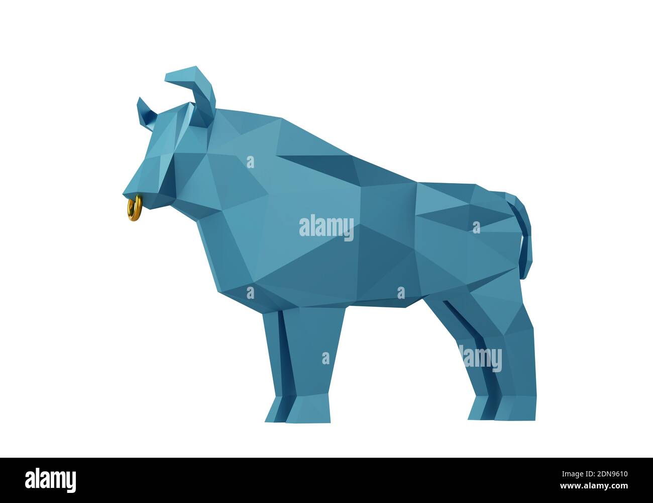 Figurine d'un Blue Bull polygonal simplifié, symbole de la nouvelle année 2021, rendu 3d Banque D'Images