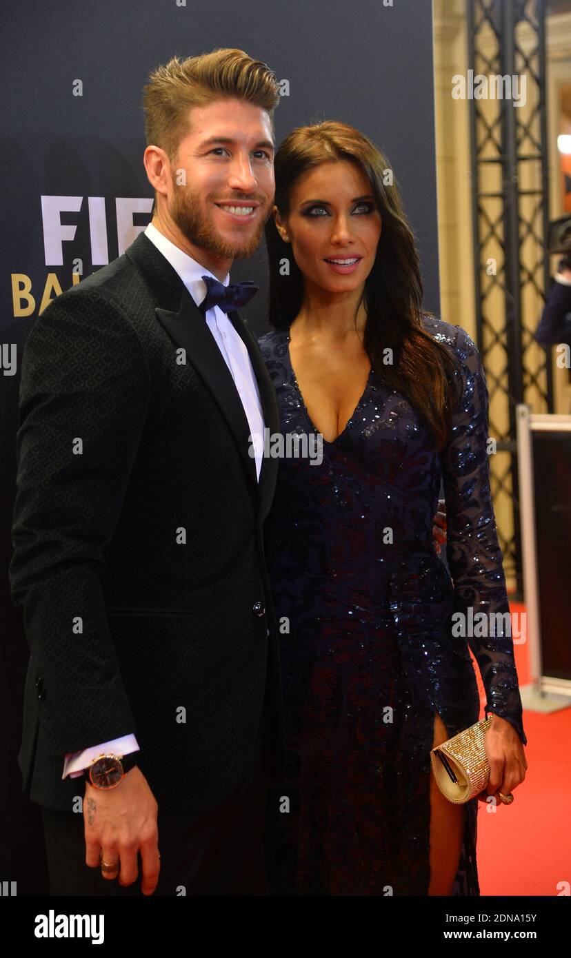 Sergio Ramos et Pilar Rubio en Espagne arrivent au trophée FIFA ballon d’Or 2014 au Kongresshalle à Zurich, en Suisse, le 12 janvier 2015. Photo de Christian Liewig/ABACAPRESS.COM Banque D'Images