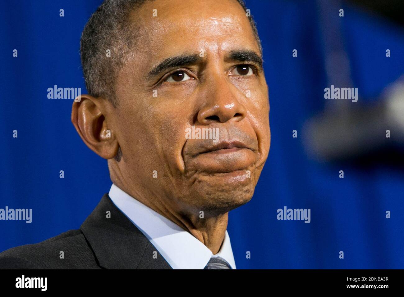 Le président Barack Obama prononce un discours sur le budget de l'exercice 2016 au Département de la sécurité intérieure à Washington, DC, Etats-Unis, le 2 février 2015. Photo de Kristoffer Tripplaar/Pool/ABACAPRESS.COM Banque D'Images