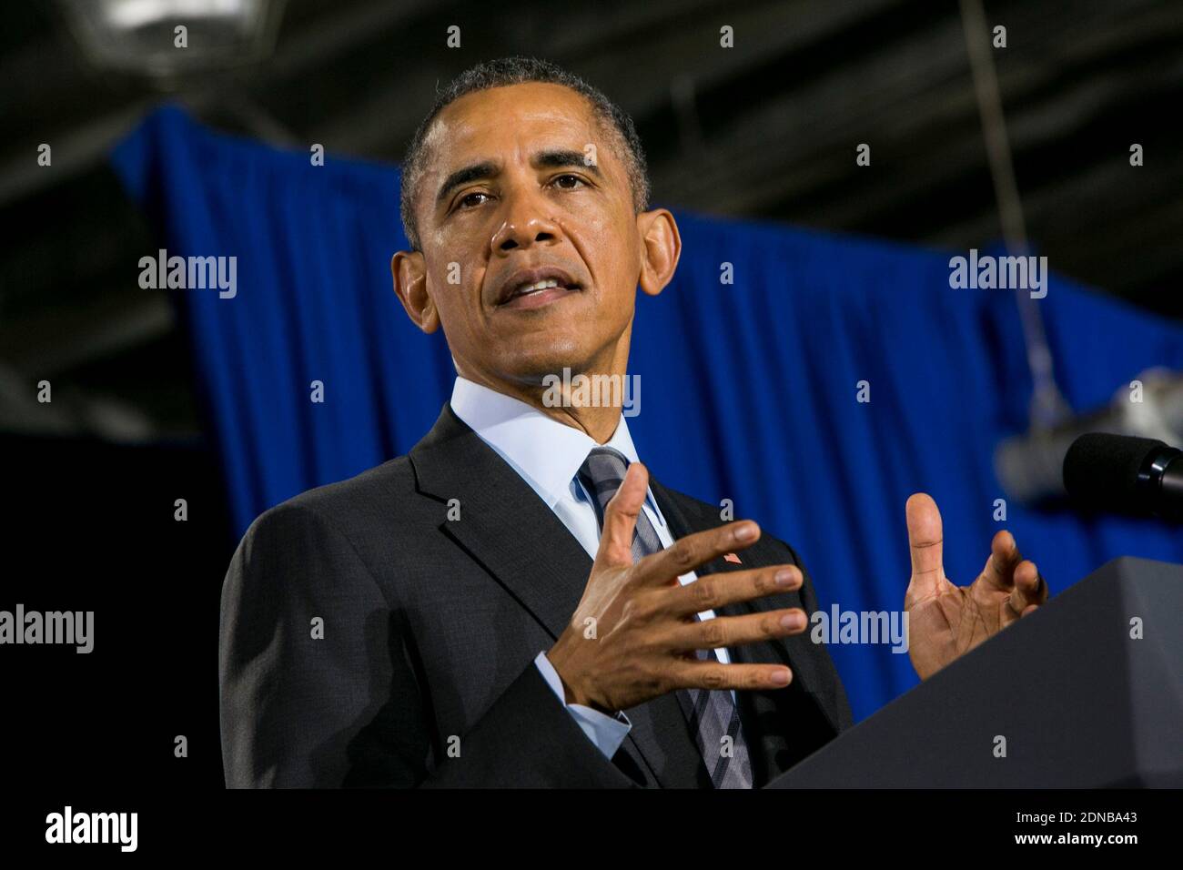 Le président Barack Obama prononce un discours sur le budget de l'exercice 2016 au Département de la sécurité intérieure à Washington, DC, Etats-Unis, le 2 février 2015. Photo de Kristoffer Tripplaar/Pool/ABACAPRESS.COM Banque D'Images
