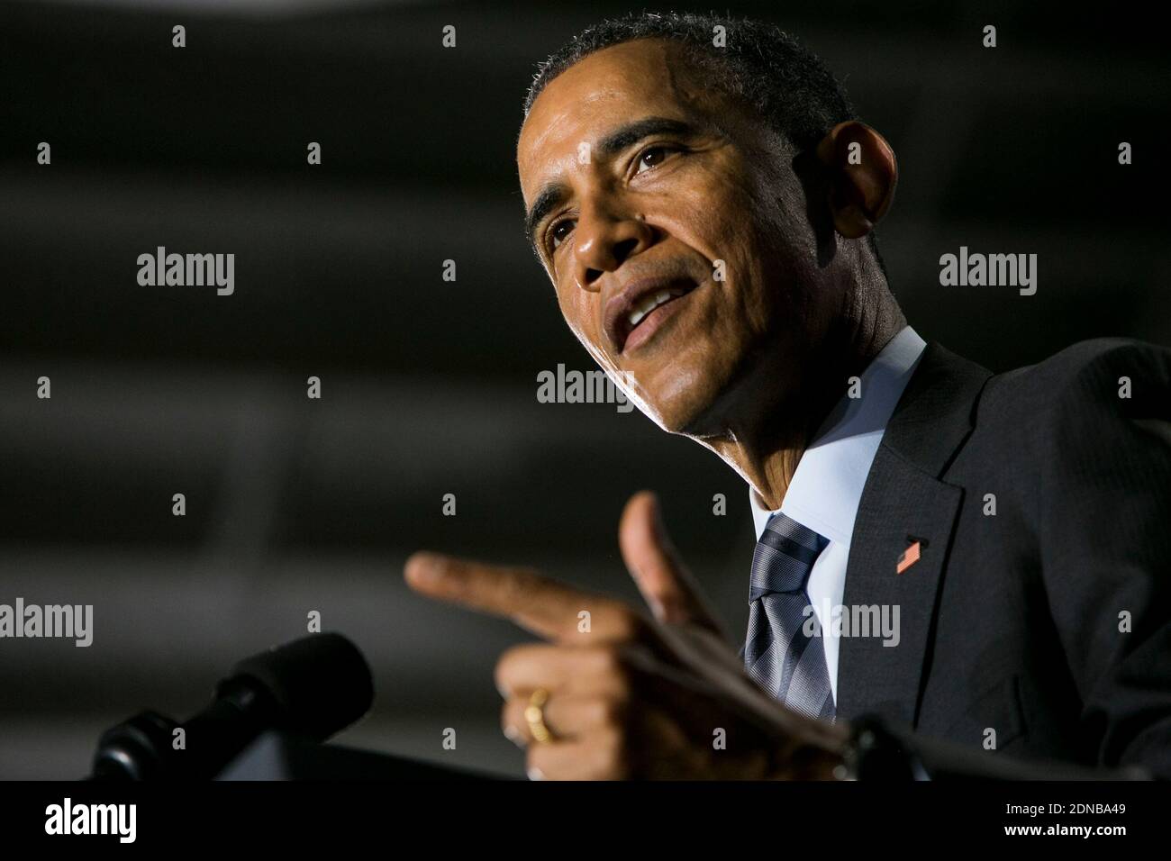 Le président Barack Obama prononce un discours sur le budget de l'exercice 2016 au Département de la sécurité intérieure à Washington, DC, Etats-Unis, le 2 février 2015. Photo de Kristoffer Tripplaar/Pool/ABACAPRESS.COM Banque D'Images