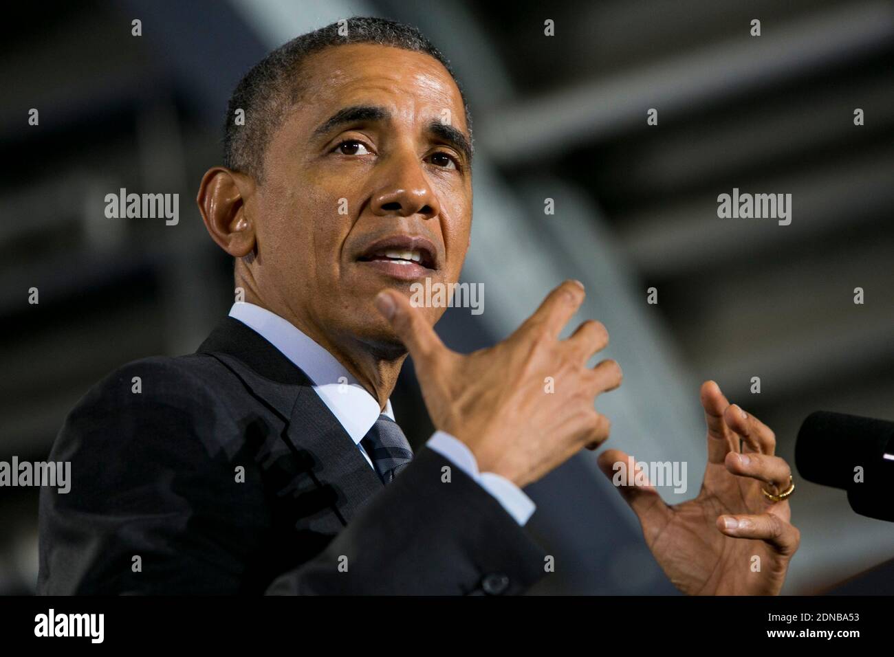 Le président Barack Obama prononce un discours sur le budget de l'exercice 2016 au Département de la sécurité intérieure à Washington, DC, Etats-Unis, le 2 février 2015. Photo de Kristoffer Tripplaar/Pool/ABACAPRESS.COM Banque D'Images