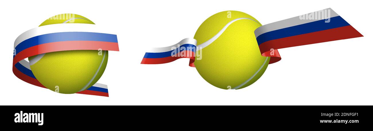 Sports tennis ball en rubans avec couleurs drapeau de la Russie, Fédération de Russie. Athlètes en tennis. Vecteur isolé sur fond blanc Illustration de Vecteur
