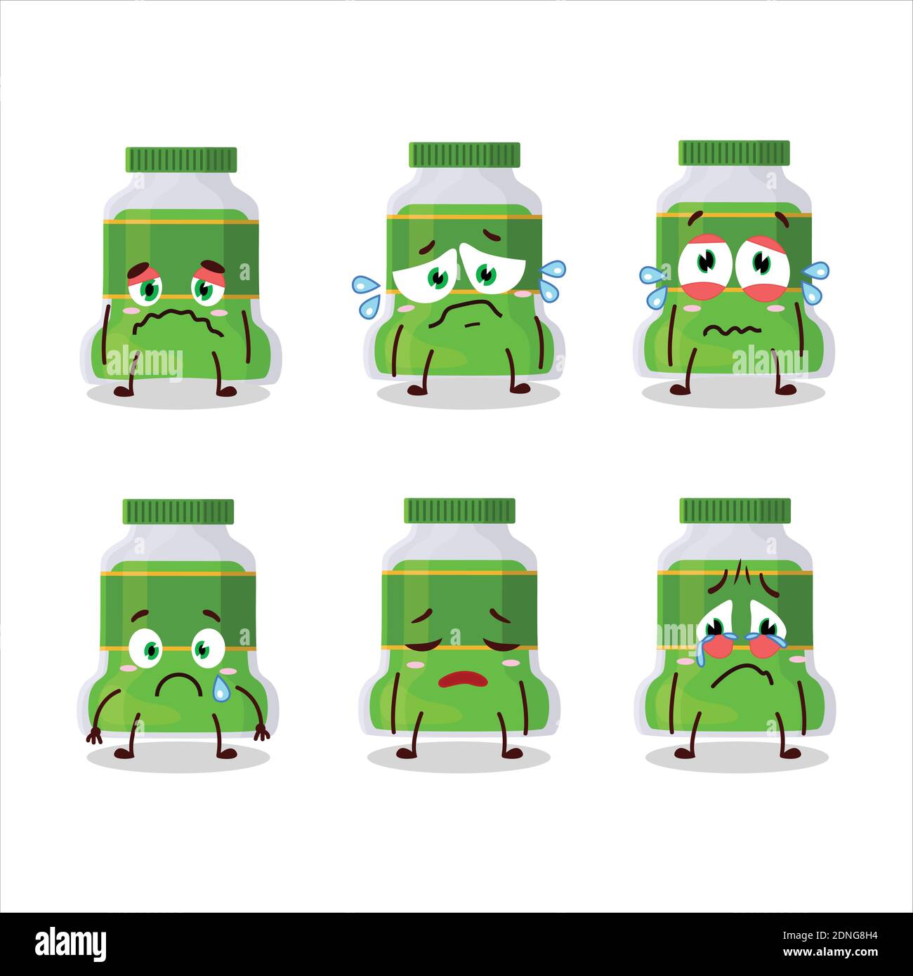 Personnage de dessin animé de bouteille de pesto avec une expression triste. Illustration vectorielle Illustration de Vecteur