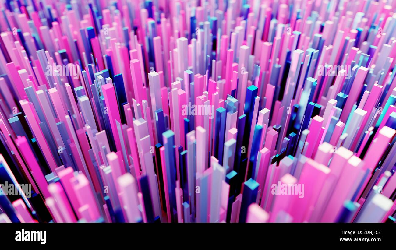 Paysage dispersé de nombreux cubes bleus et violets Banque D'Images