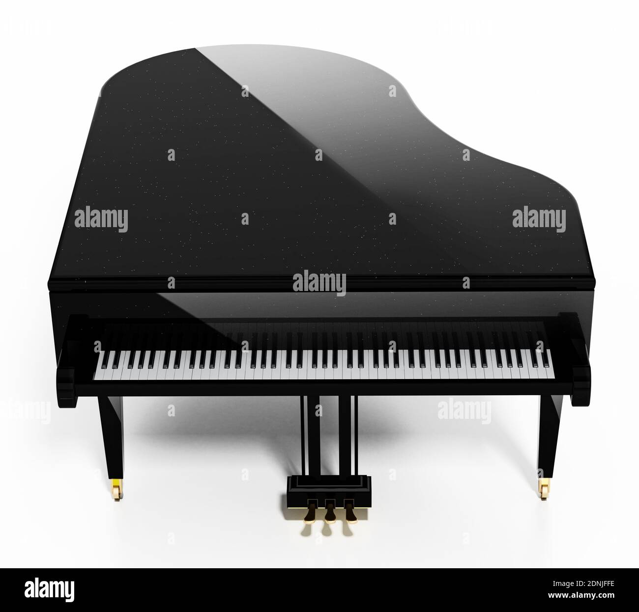 Piano à queue générique isolé sur fond blanc. Illustration 3D. Illustration 3D. Banque D'Images