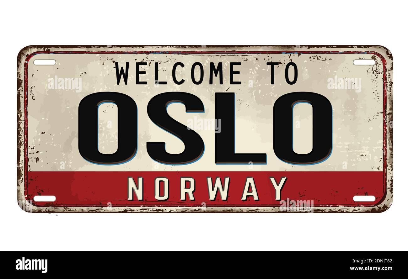 Bienvenue à Oslo plaque de métal rouillé vintage sur fond blanc, illustration vectorielle Illustration de Vecteur