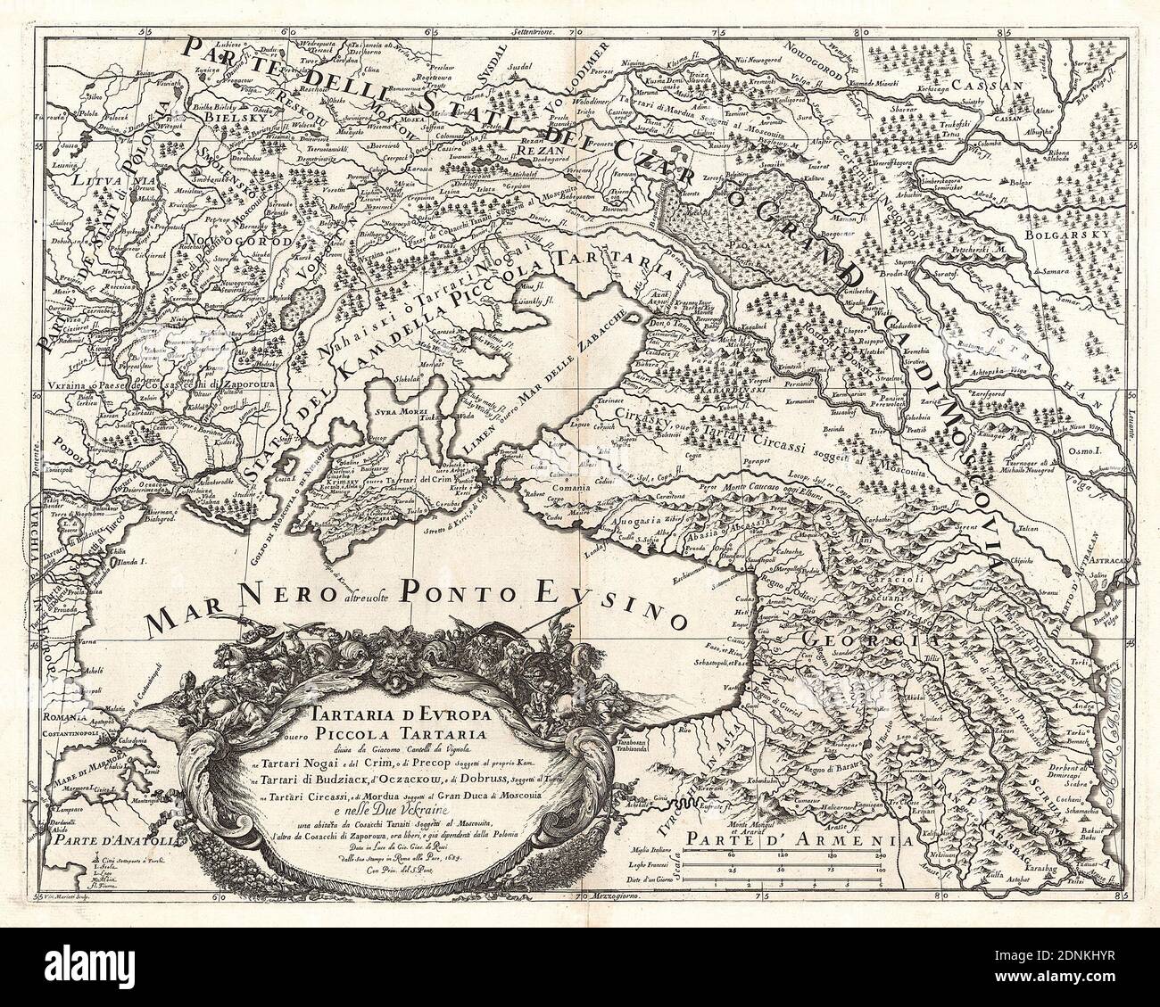 Carte de la partie orientale de l'Europe (Ukraine, Crimée, Caucase, Russie). 'Tartaria d Evropa ouero Piccola Tartaria'. Carte de 1684. Banque D'Images