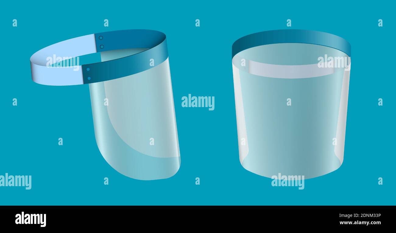 plastic protective anti virus mask, medical face mask. Protection against liquid drops, aerosols, sand, dust and viruses. Realistic vector Illustration de Vecteur