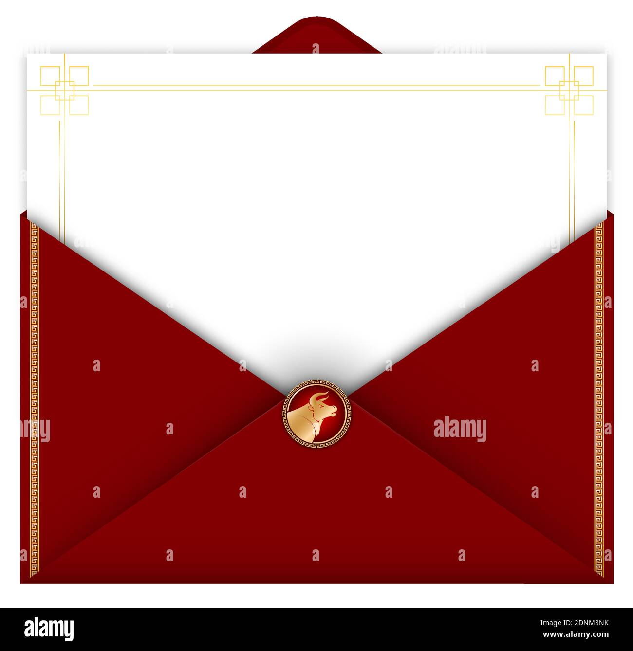 2021 année du bœuf, carte de vœux en enveloppe rouge pour le nouvel an chinois. Espace libre pour le texte. Copier l'espace. Vecteur réaliste sur fond blanc Illustration de Vecteur