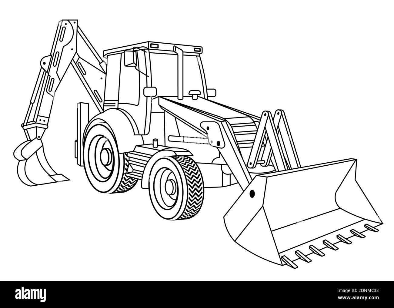 Dessin linéaire enfant pour livre de coloriage. Tracteur d'équipement de construction en linéaire. Machines et équipements industriels. Vecteur isolé sur blanc Illustration de Vecteur