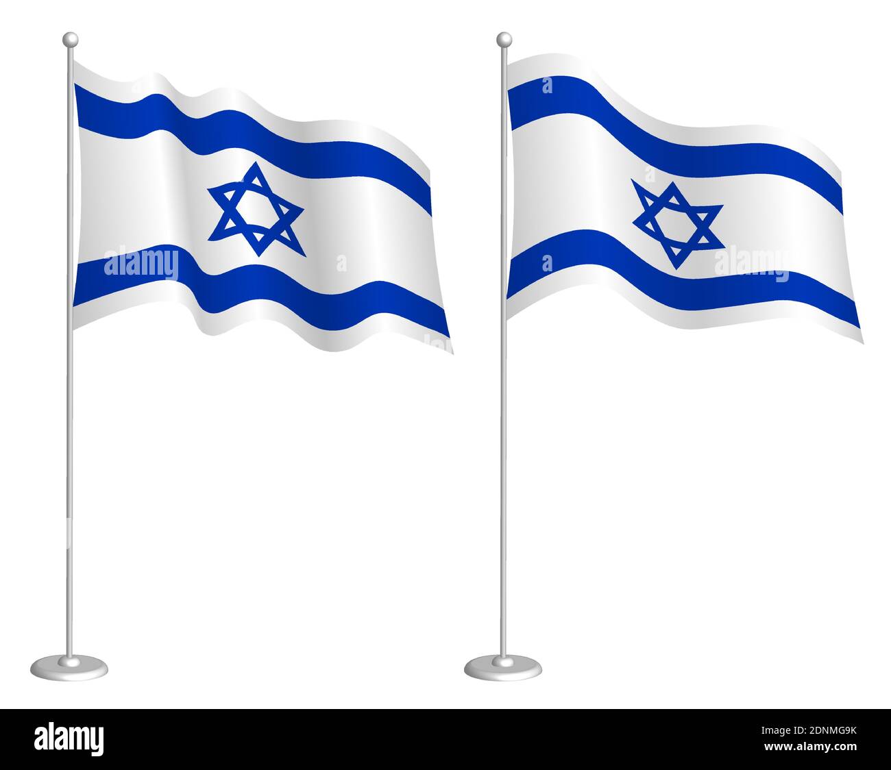 israel flag on flagpole waving in the wind. Holiday design element. Checkpoint for map symbols. Isolated vector on white background Illustration de Vecteur