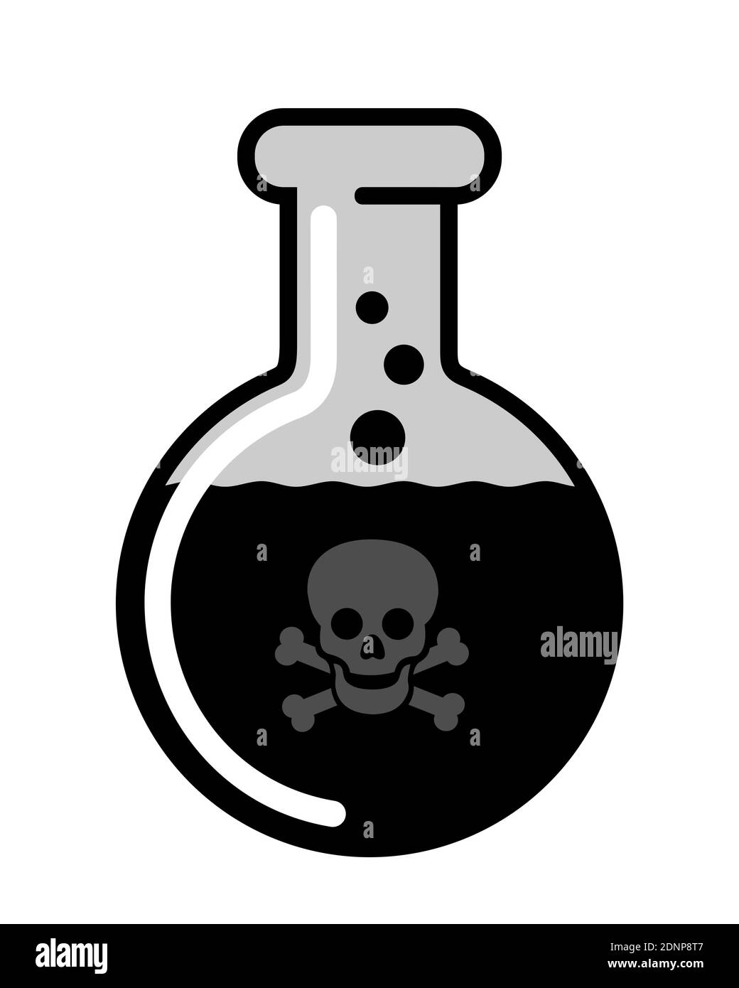 Liquide noir comme poison toxique danegrous, toxique et mortel - la substance cause la mort mortelle après avoir bu. Illustration vectorielle isolée sur blanc. Banque D'Images