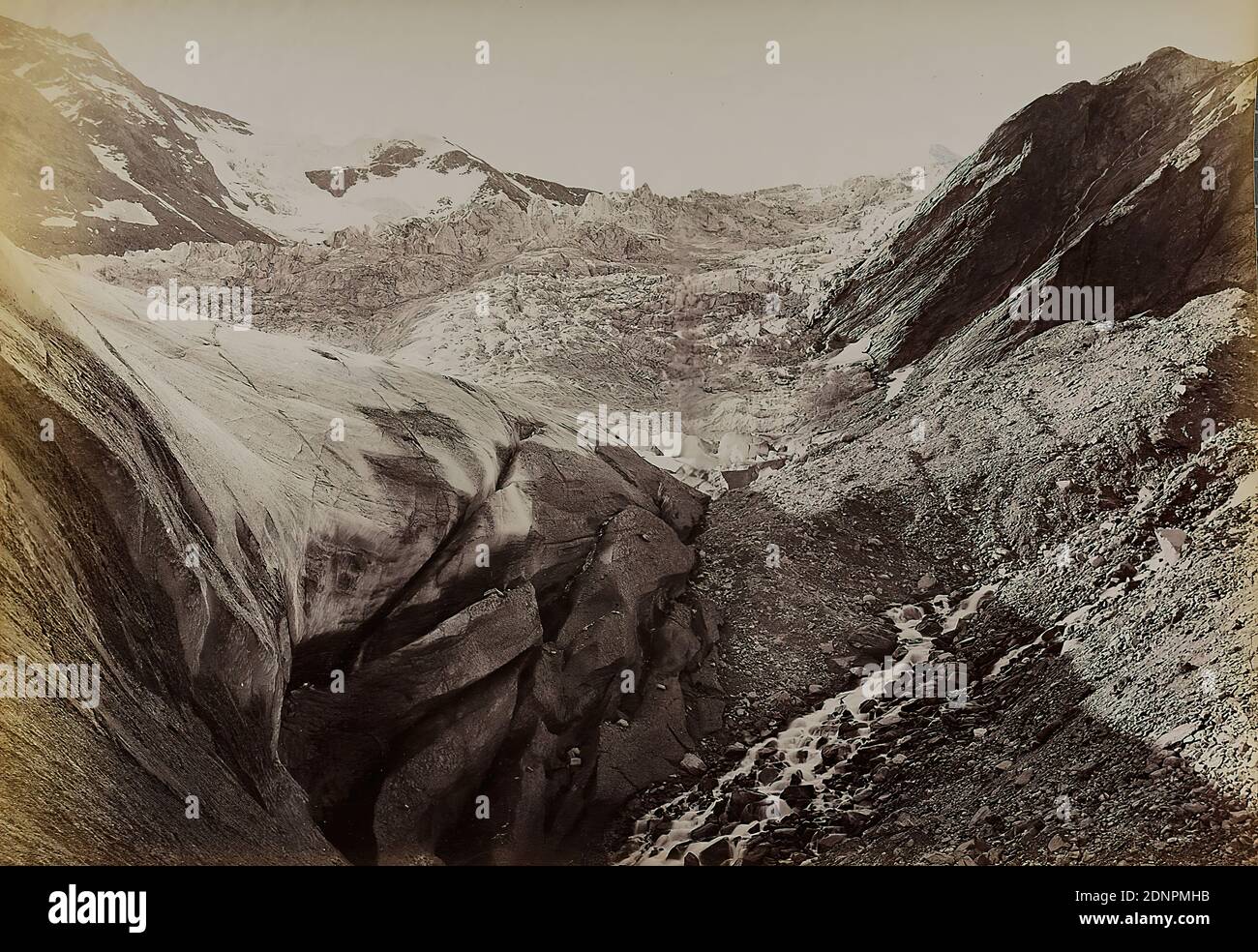 Würthle & Sohn Salzburg, partie glacier Karlinger Kees, papier albumine, procédé positif noir et blanc, total: Hauteur: 19,30 cm; largeur: 26,80 cm, titre en plomb, photographie de voyage, photographie de paysage, glacier Banque D'Images