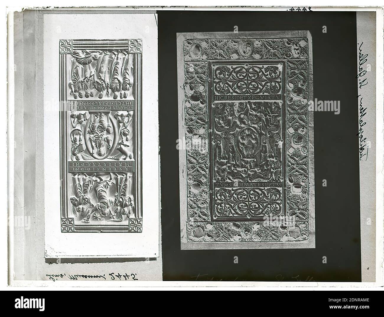 Wilhelm Weimar, plaques de Tuotili (reproductions), négatif en verre, négatif noir et blanc, total: Hauteur: 23.8 cm; largeur: 17.8 cm, numérotées: En haut à droite: En encre noire: 2444, inscrites: À droite: En encre noire: Plaque de Tuotili, Saint-Gall, inscrites: En bas à gauche: En encre noire: Linz, Musée. 2445e, oeuvre d'art appliqué, sculpture, sculpture, sculpture Banque D'Images