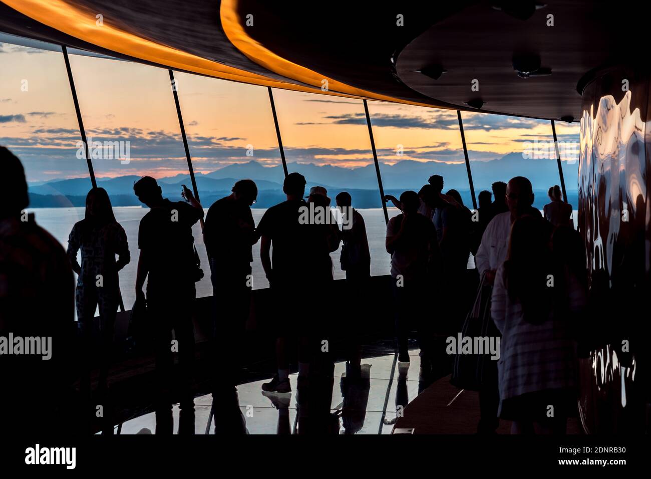 Seattle, Washington, États-Unis - terrasse d'observation intérieure à la tour Space Needle Banque D'Images