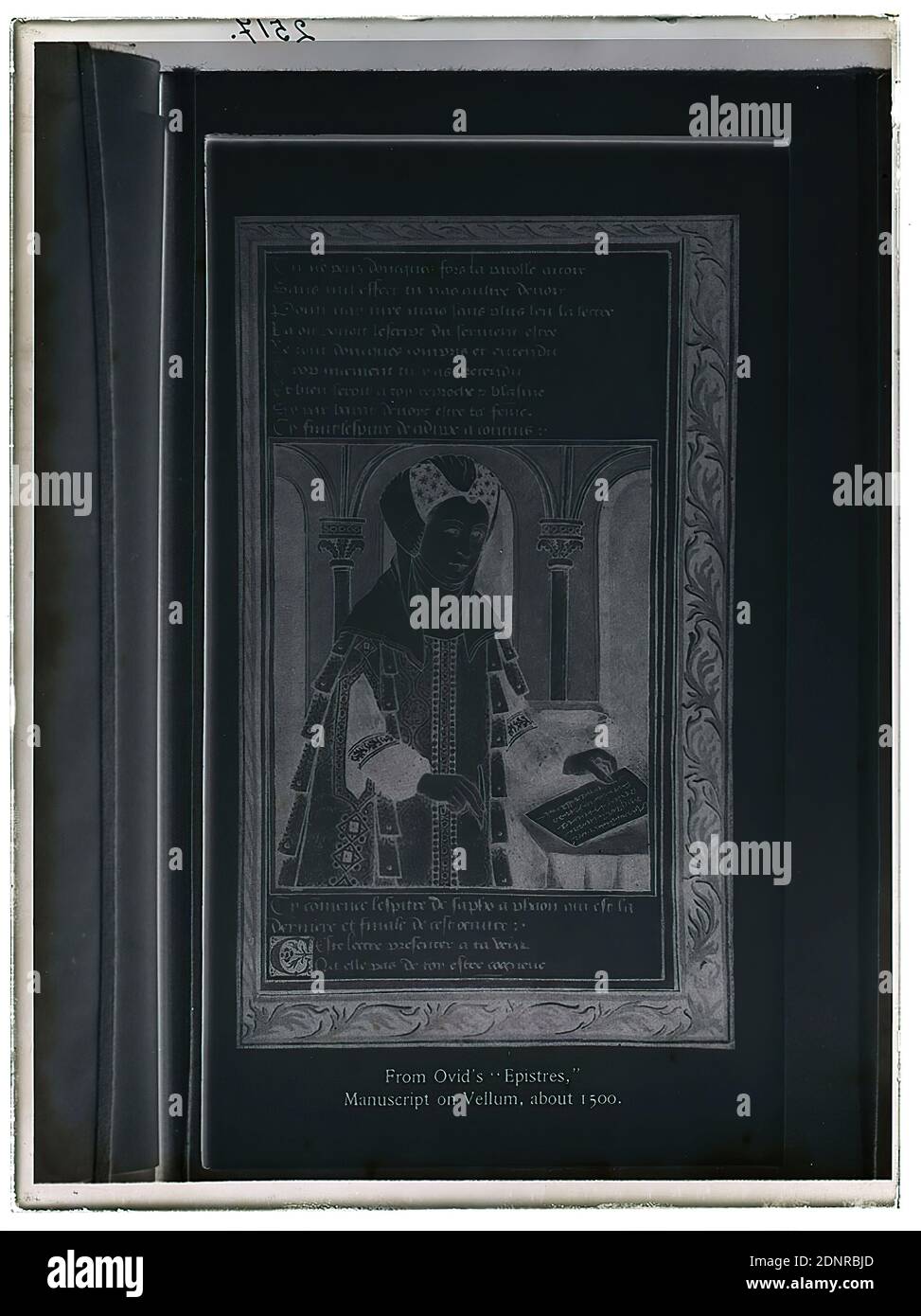 Wilhelm Weimar, graphique d'Epîtres par Ovid, négatif en verre, négatif noir et blanc, total: Hauteur: 23.8 cm; largeur: 17.8 cm, numéroté: Haut gauche: Encre noire: 2517, photographie, oeuvre d'art appliqué (papier), lettres, alphabet, écriture, ornements, écriture et lettres, Histoire d'Ovid, littérature, poésie, oeuvres de littérature Banque D'Images