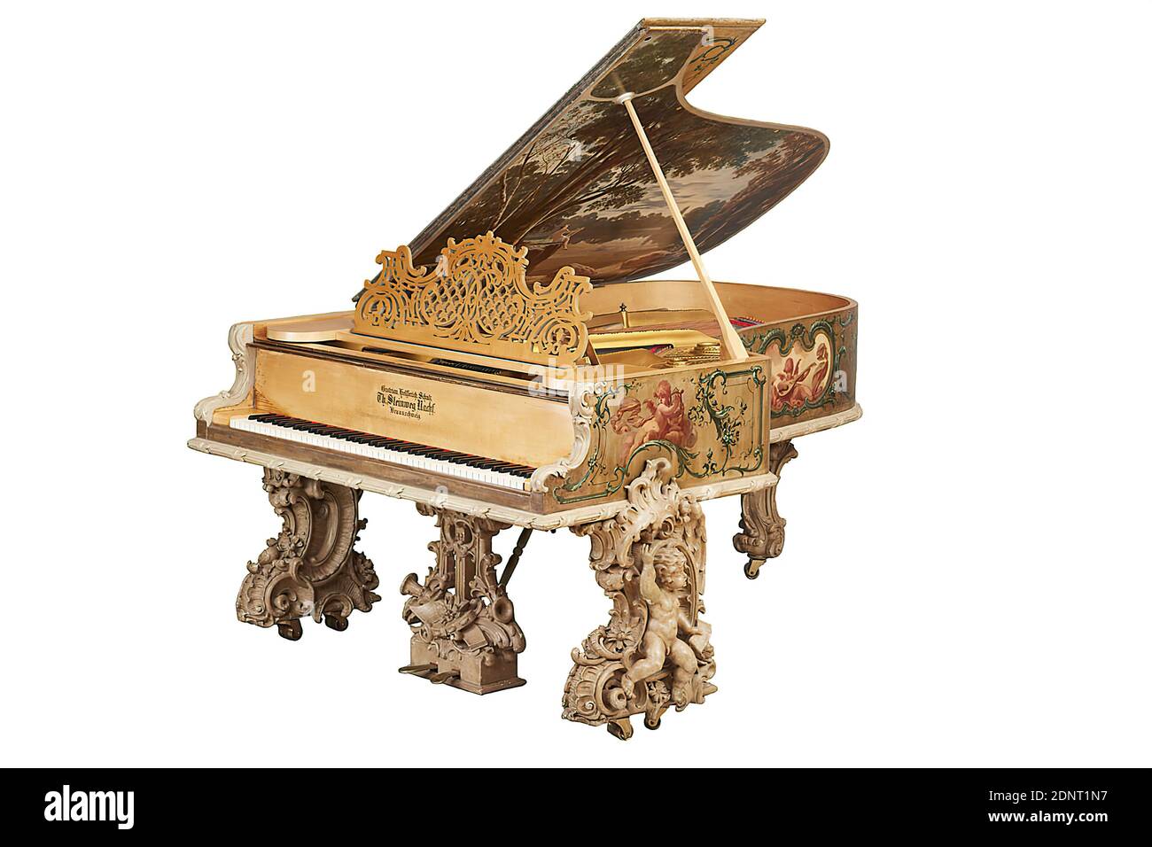 Johann Mattäus Keuffel, Grotrian, Helfferich, Schulz, th. Steinweg Nachf. GmbH & Co, fortepianos (salon de concert grand), acajou, épinette, érable, bois, Total: Longueur: 2110 mm; largeur: 1520 mm; hauteur: 995 mm (instrument); hauteur: 360 mm (côtés), Inscription: À l'intérieur de la housse du clavier: Grotrian, Hellferich, Schulz, TH. Banque D'Images