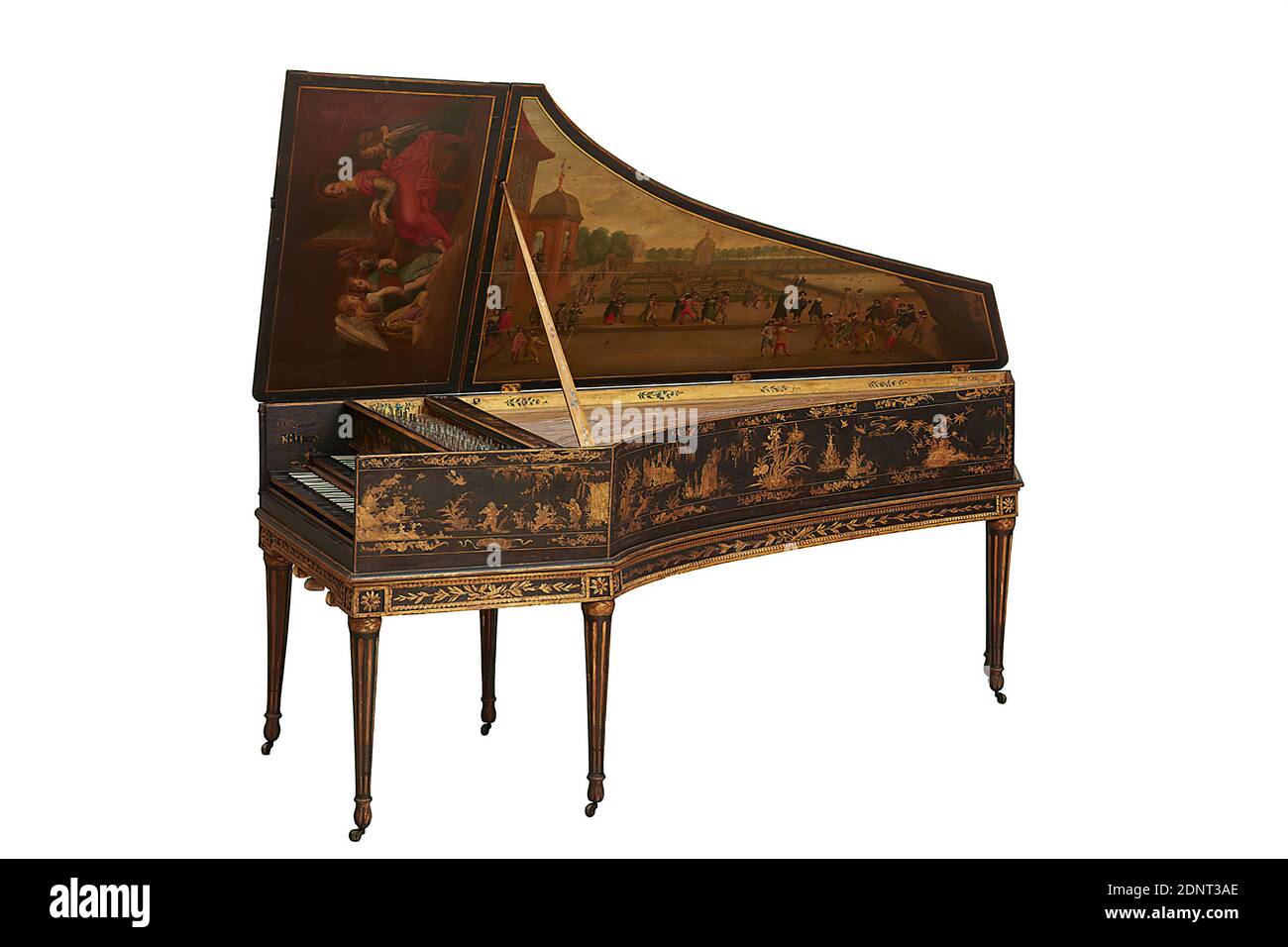 Pascal Taskin, clavecin, bois, os, div. Bois, os, peinture or et argent, gouache et peinture à l'huile, métal, fil de fer, cuir, feutre, partie (corps): Longueur: 2262 mm; largeur: 964 mm; hauteur: 296 mm; poids: 54. Banque D'Images